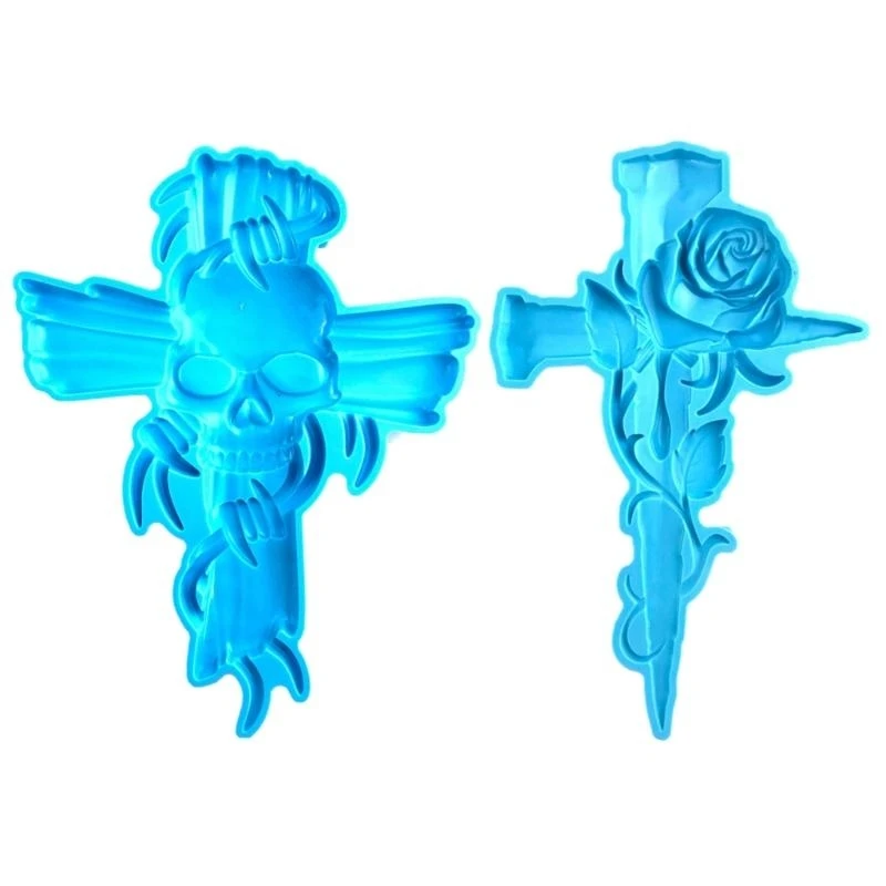 

F42F 2PCS DIY ROSE Череп с перекрестным настенным подвеской украшение украшения эпоксидная силиконовая форма