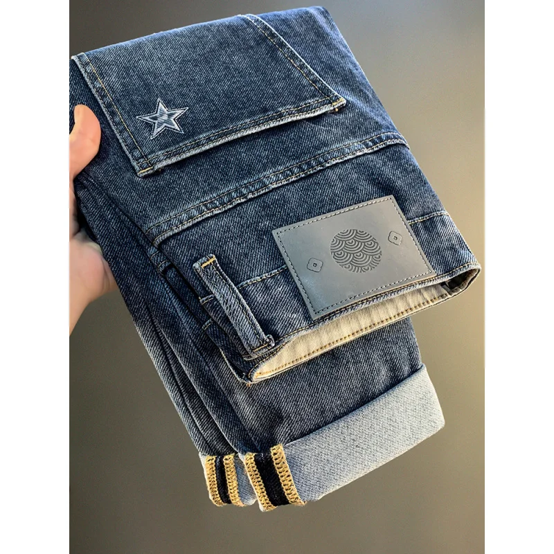 2025 남성용 패셔너블 라이트 럭셔리 청바지 신상 탄력 슬림핏 한국 스타일 트렌디 슬림핏 가을 캐주얼 롱 팬츠