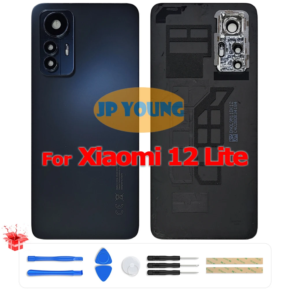 Original Battery Back Cover Glass Rear Door Housing with Camera Lens for Xiaomi 12 Lite 2203129G - Replacement