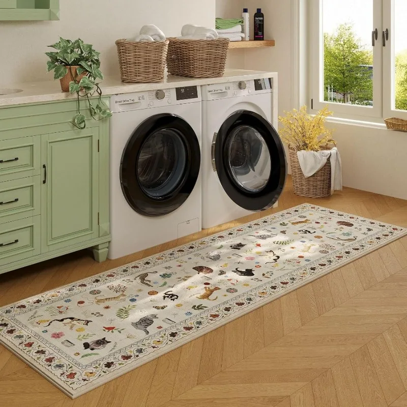 

Retro Light Luxury Runner Rug Animal Plant Flower Print Corridor Carpet Machine Washable Non-slip Bedside Floor Mats 러그 Alfombra
