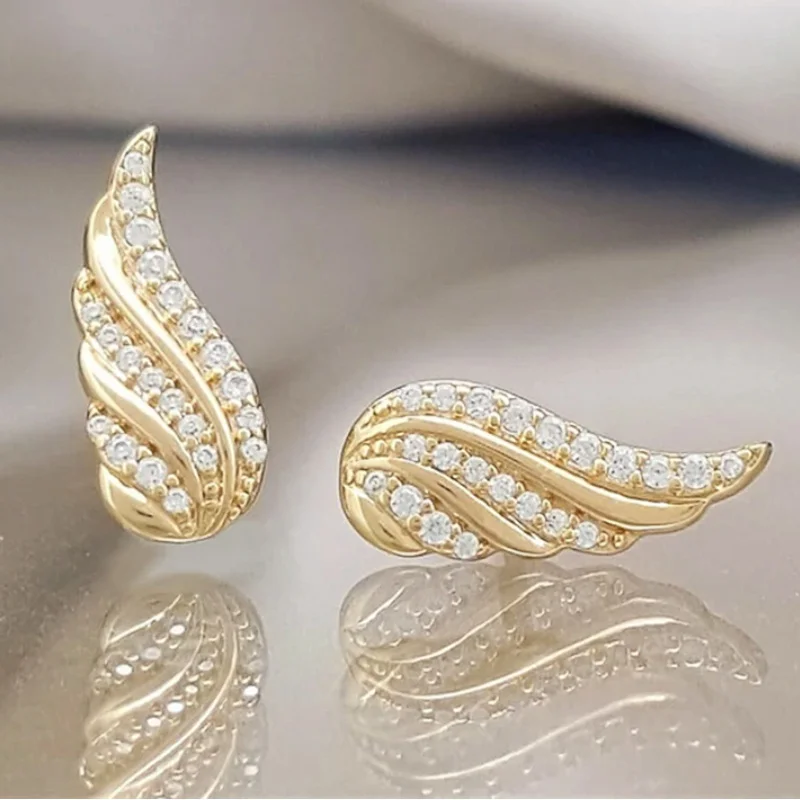 Exquisite Micro Pave Cubic Zirconia Angel Wings Stud Earrings for Women Valentine\'s Day Cute Princess Daily Casual Accessories