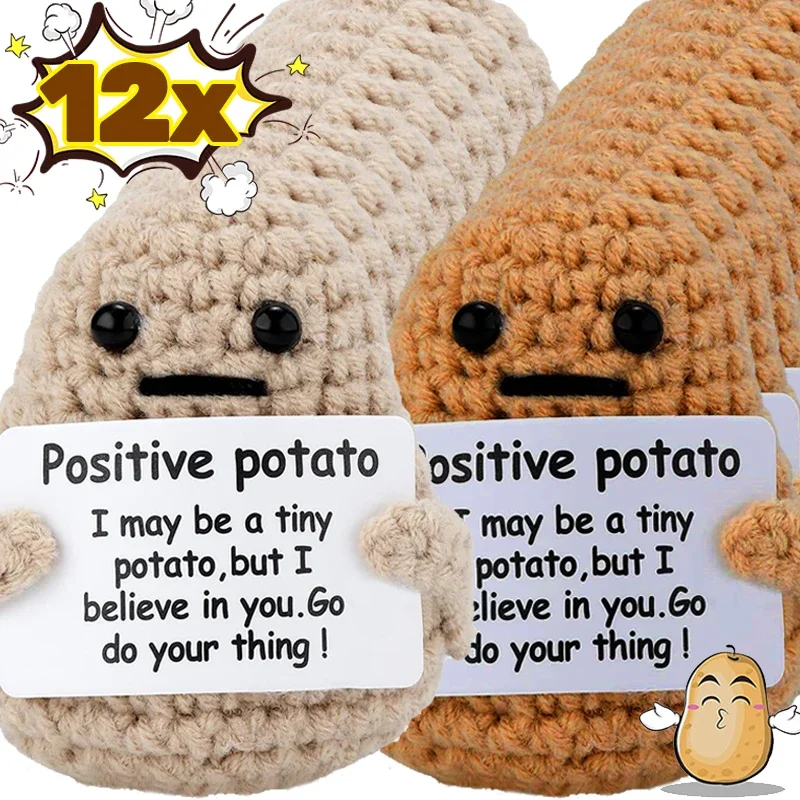 Mini Positive Energy Potatoes Hug Pocket Plush Wool Handmade Knitting Doll with Card Funny Christams Gifts Home Room Decoration