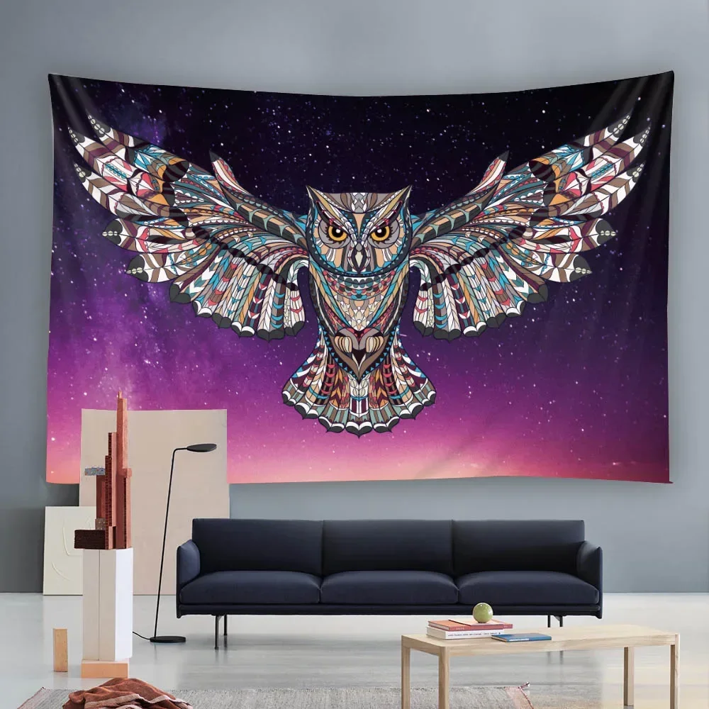 Psychedelic Owl Tapestry Wall Hanging Bohemian Hippie Witchcraft Kawaii Art Decor Home Background Fabric