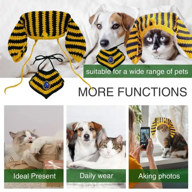 Pet cosplay ancient Egyptian pharaoh hat bib set woolen crocheted Adjustable Hat Bandana Photo Props for small and medium pets