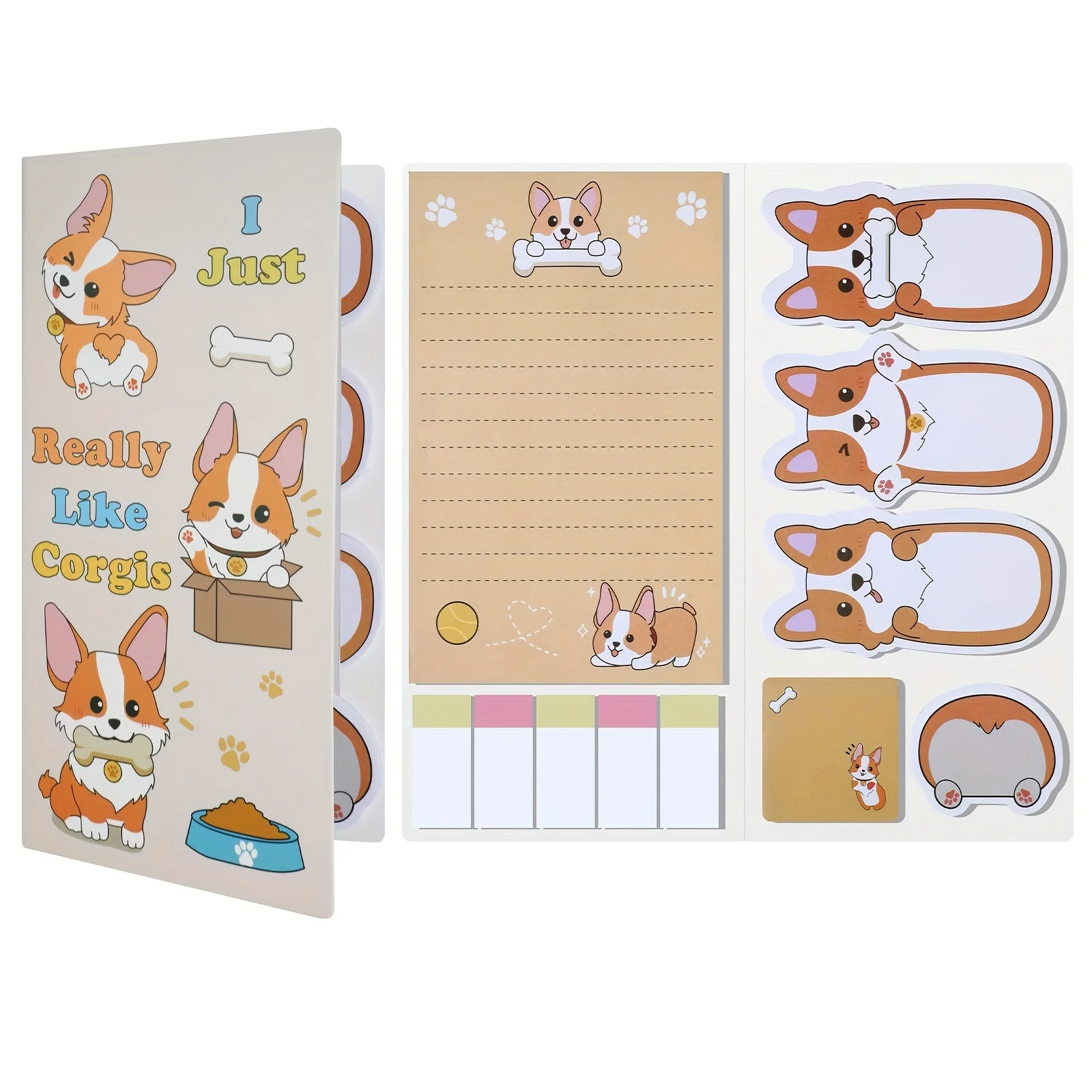 1 Set Corgi Notizblock 550 Stück Niedliche Cartoon-Corgi-Hintern Selbstklebende Notizzettel Tier-Trennmarker Schul- und Bürobedarf