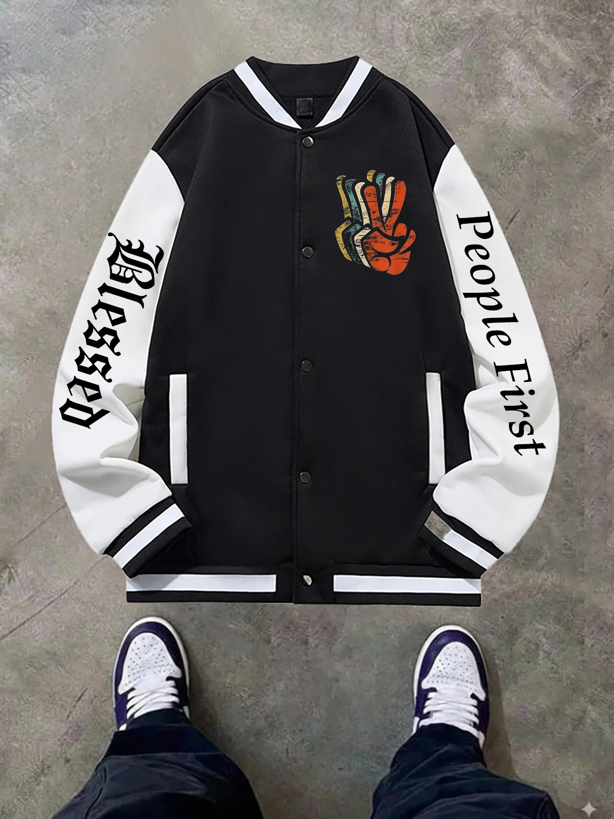 

Black Blue Green Double-Sided Print Jacket Loose Oversized XS-XXL Unisex Baseball Jacket Streetwear Coat Warm Fleece Soft Jacket