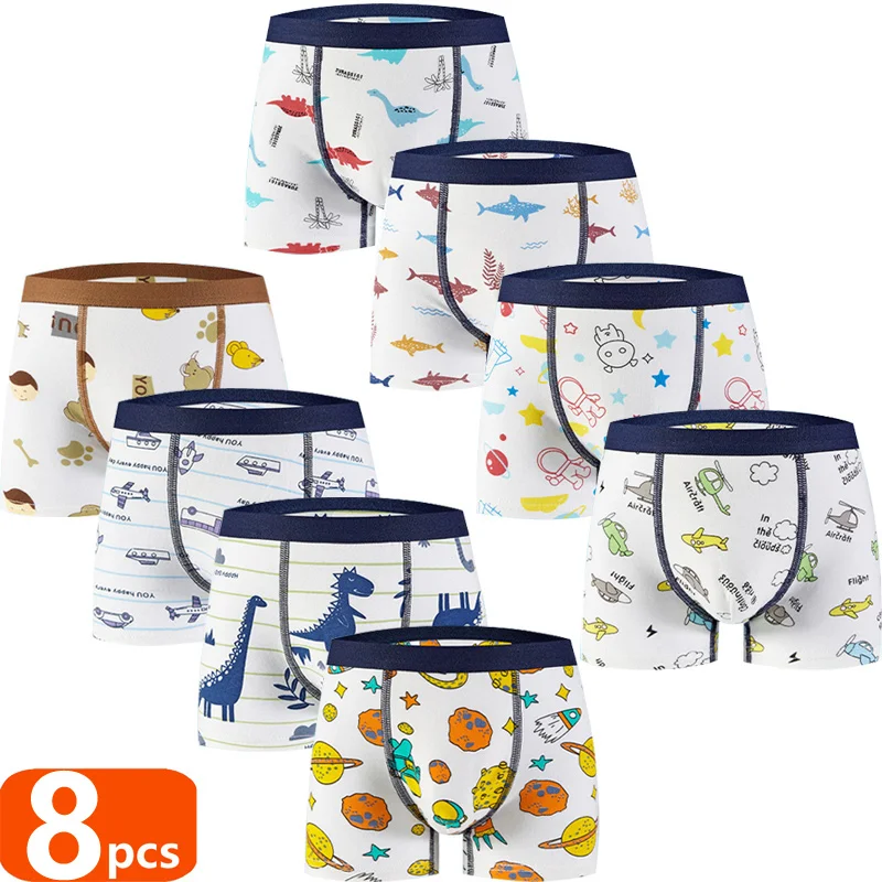 4/8 stücke Jungen Boxer Sets Briefs Kinder Baumwolle Unterwäsche Baby Jungen Unterhose Teenager Cartoon Dinosaurier Druck Weiche Kinder Höschen