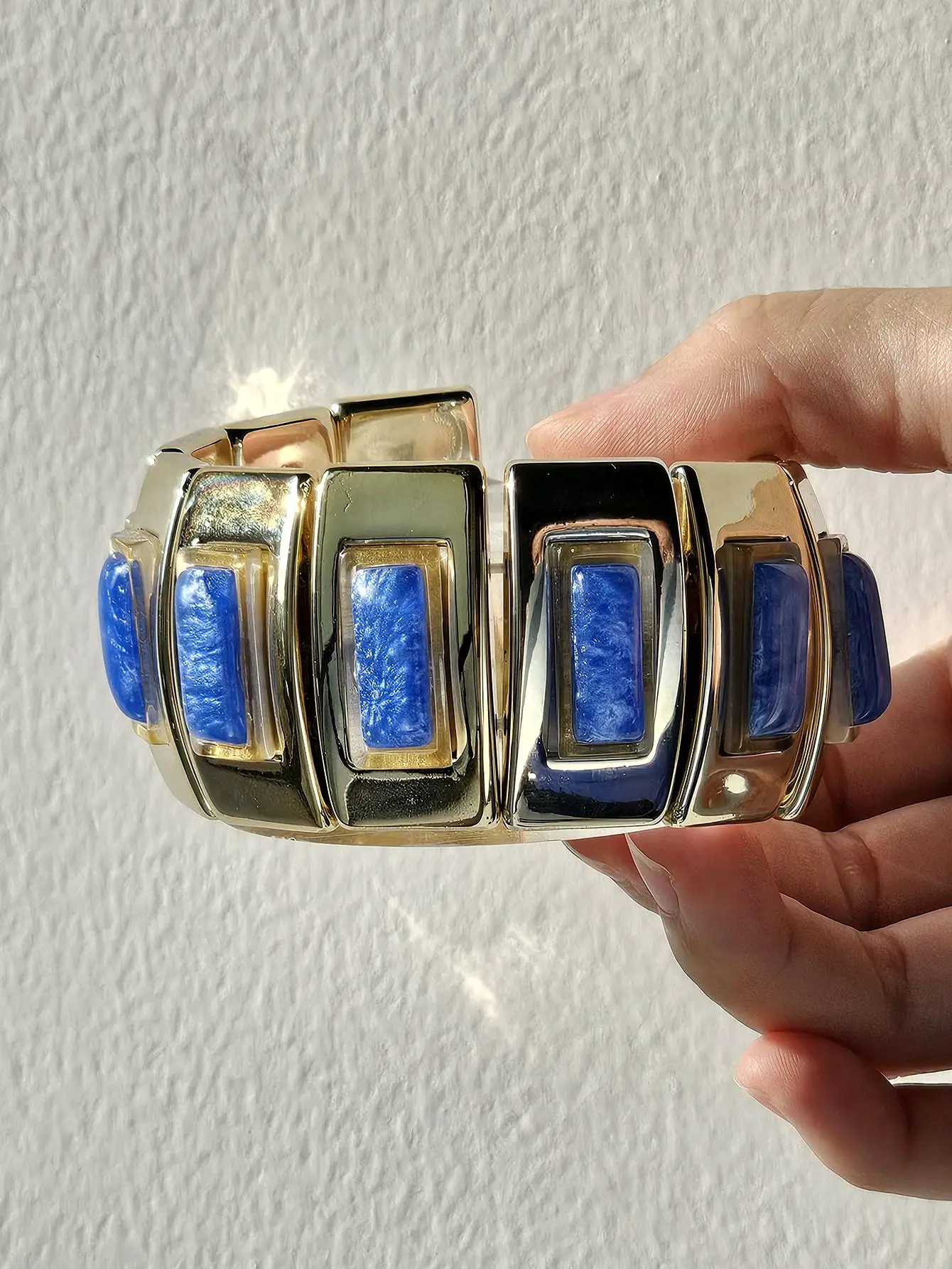 White Pearls Geometric Irregular Blue Brown Splicing Wide Version Resin Bracelet for Women Chunky Bangle HUANZHI 2025 NEW