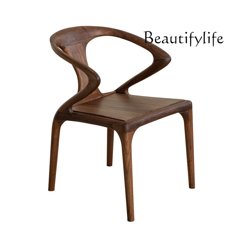 

North American Black Walnut Dining Chair Modern Minimalist Armrest Desk Chair All Solid Wood Leisure Chair