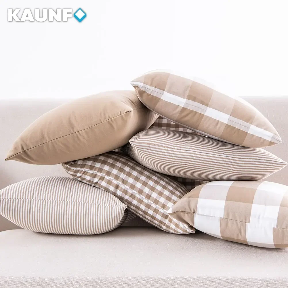 Cream Brown Plaid Striped Polyester Cotton Canvas Cushion Cover PillowCase  Chair Sofa Home Decor Throw Pillow Cover 30x50/45x45