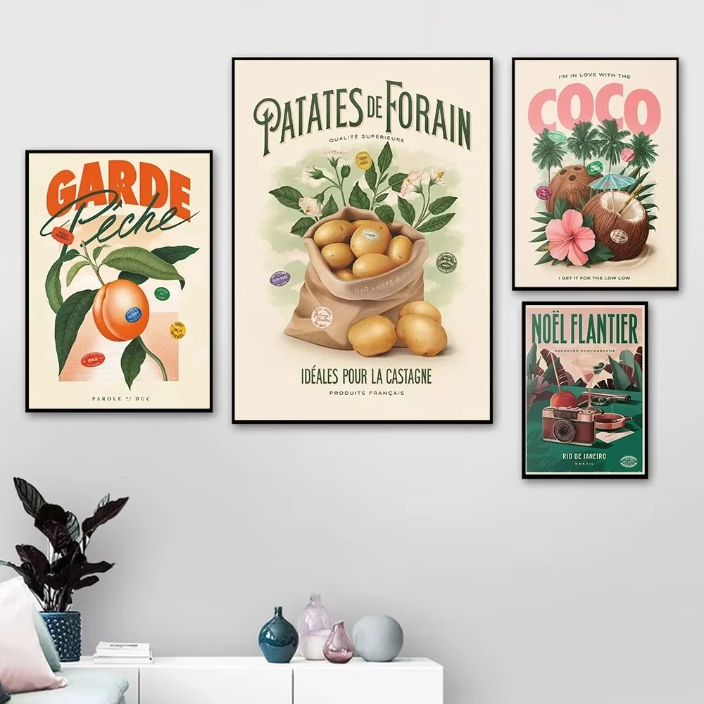 Colorful Fruit Poster Coconut Peach Sorrel Wall Art Fairground Potatoes Canvas Painting Nordic Prints Picture Kitchen Home Decor