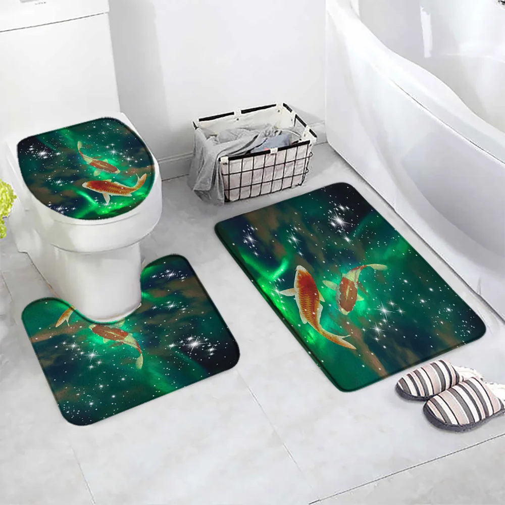 

3PCS Fish Koi Bath Mats Anti Slip Bathroom Mat Set Washable Bathroom Toilet Rug Alfombra Bano