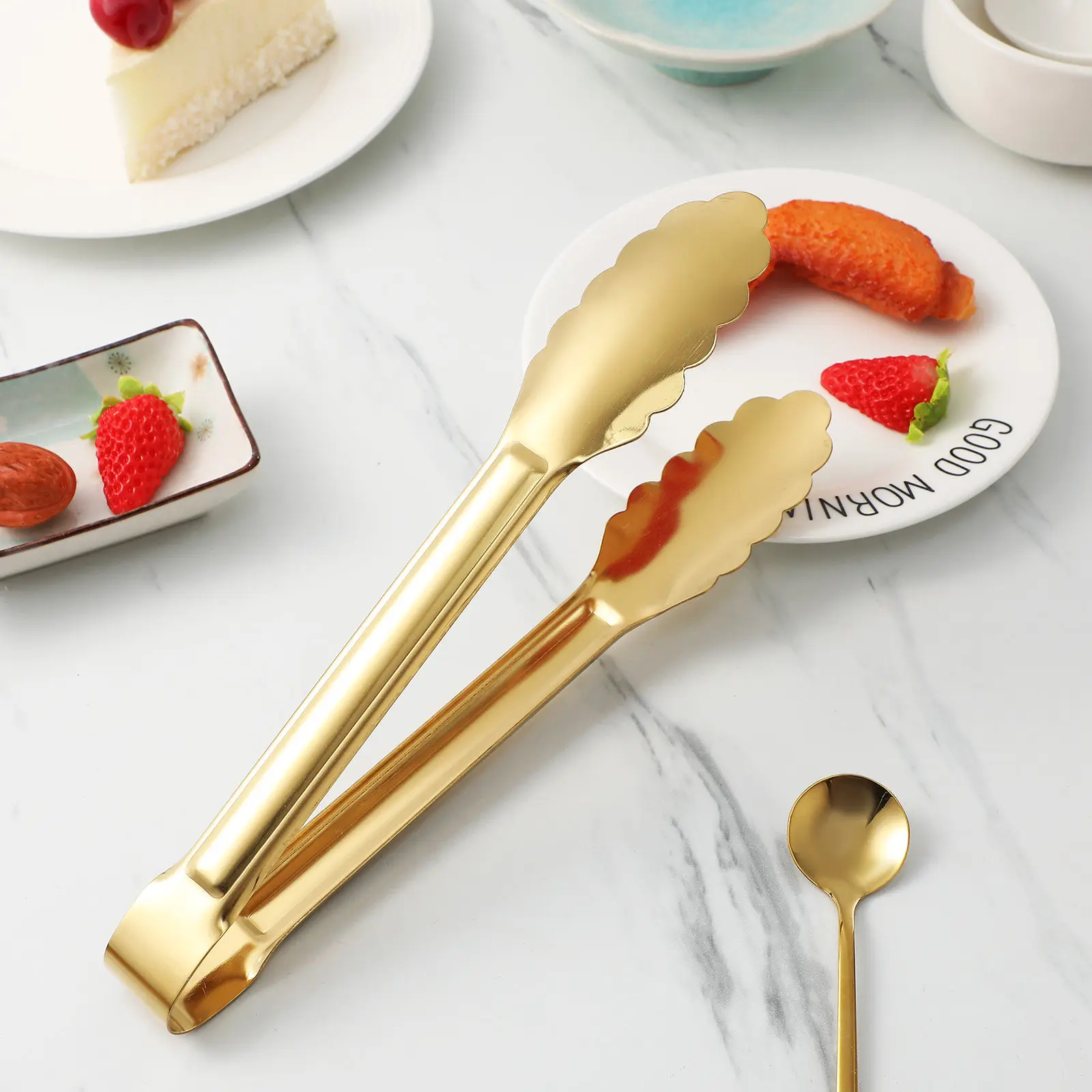 4Pcs Elegant Stainless Steel Food Tongs Featuring Smooth Polished Finish Secure Grip for Steak Appetizer Toast Dessert Serving