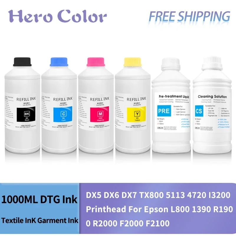 1000ML DTG Ink Textile InK Garment Ink DX5 DX6 DX7 TX800 5113 4720 I3200 Printhead For Epson L800 1390 R1900 R2000 F2000 F2100