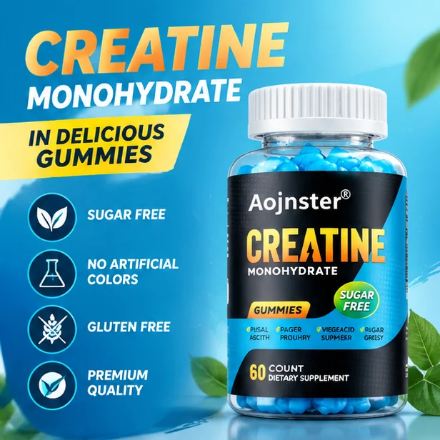 Sugar‑Free Creatine Monohydrate Gummies, 60 Count Chewable Gummies, Nutritional Dietary Supplement for Adult Fitness Support