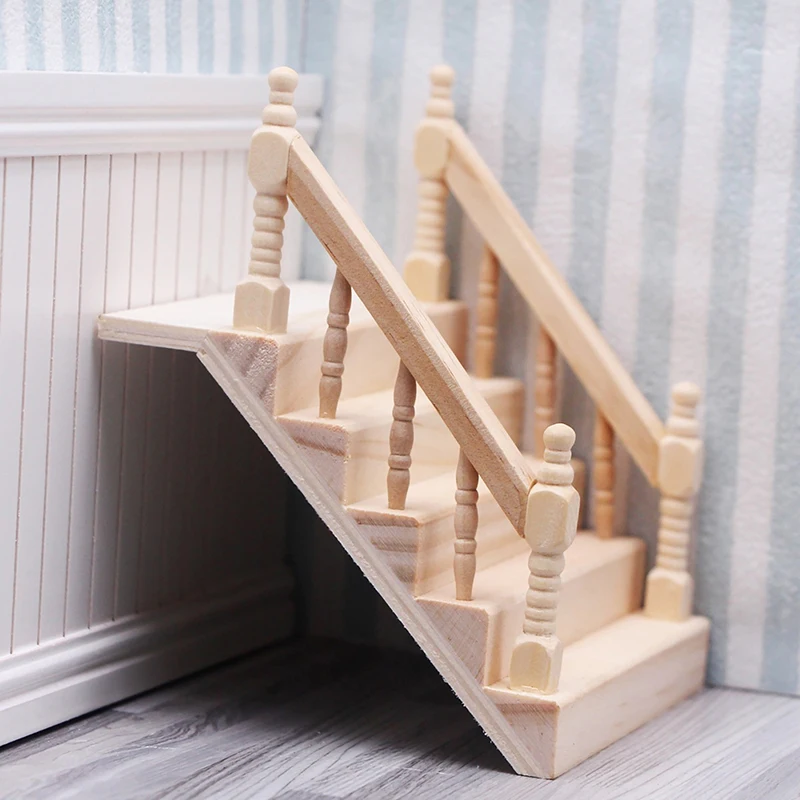 1:12 Dollhouse Miniature Handrail Staircase Wooden Scene Plain Stairway Models Mini Stair Furniture Room Decor