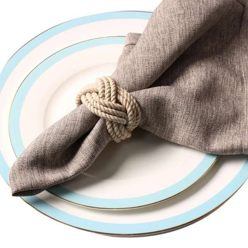 12Pcs Natural Jute Napkin Loop Cord Woven Napkin Buckle Corded Napkin Buckle Waxed Twine Napkin Loop