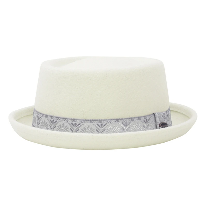 

GEMVIE 100% Wool Men Pork Pie Hat For Dad Uniex White Black Top Hat Lady Gentleman Flat Bowler Porkpie Fedora For Women