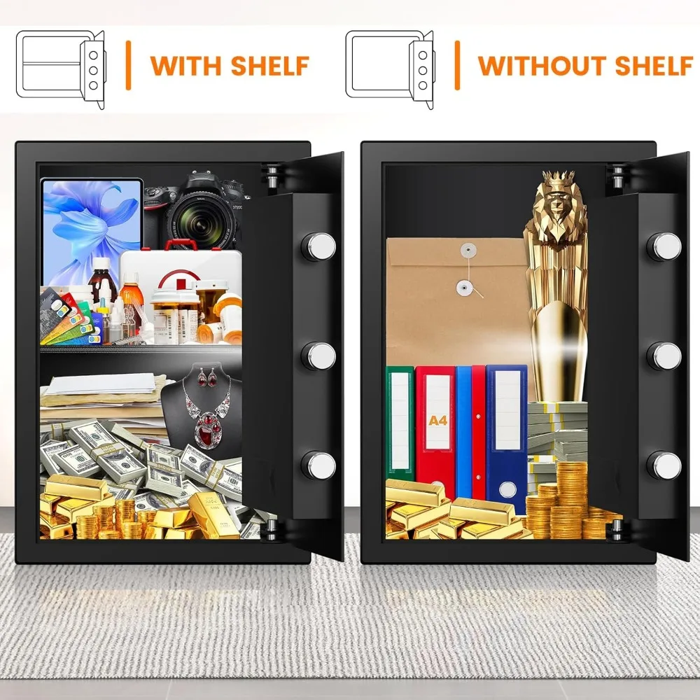 Fireproof and Waterproof Digital Home Safe with Backup Keys, Alarm System, and Anti-Theft Features for Large Capacity Storage