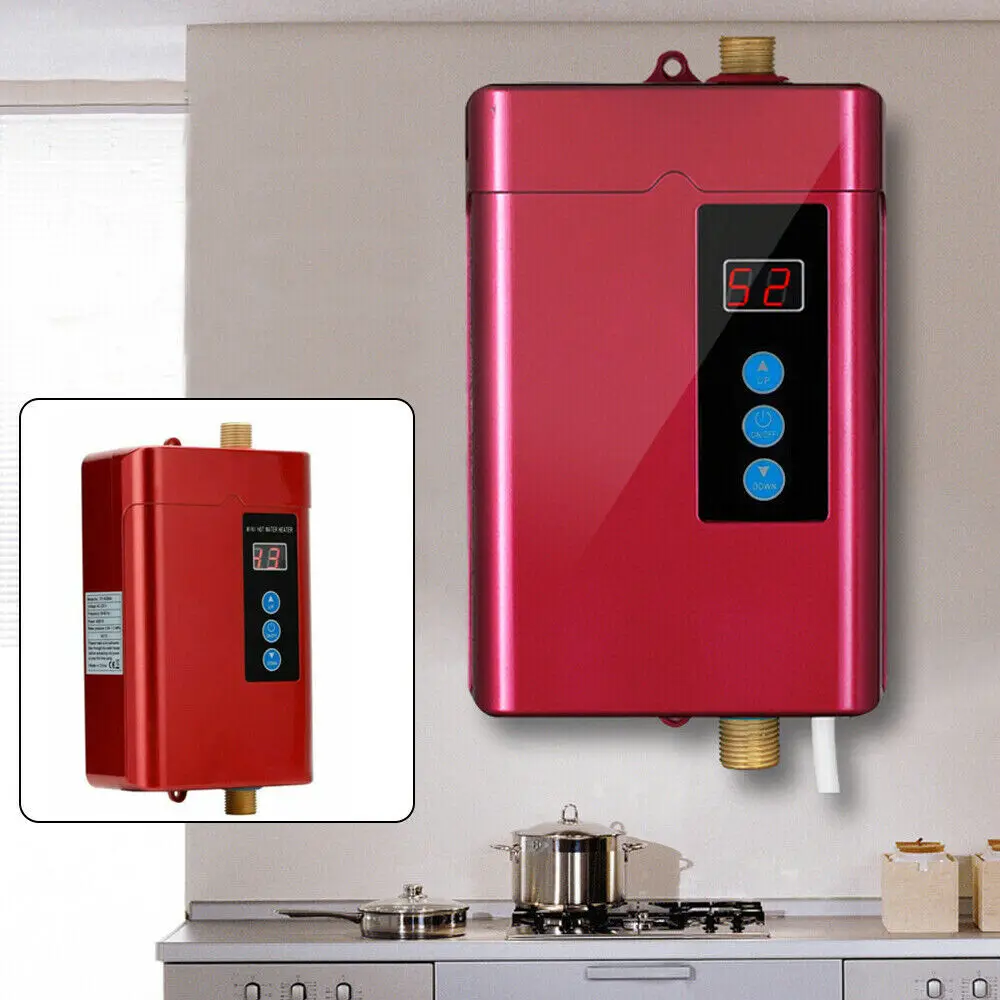 3000W 110V Small Electric Tankless Instant Hot Water Heater for Shower Kitchen Bathroom Boiler 28-55℃ Adjustable