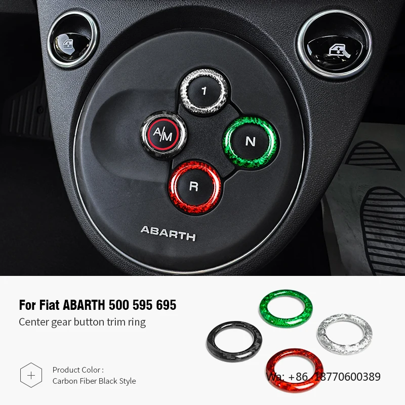 Shasha Real Carbon Fiber Center Gear Button Trim Ring for Fiat Abarth 500 Interior overlay Accessories