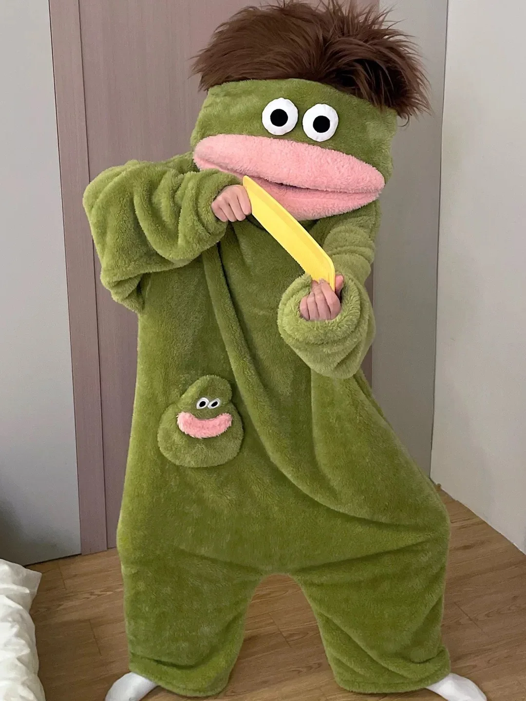 Thickened Coral Fleece Pajamas Children's Winter Sleepwear Unisex Cartoon Monster Design Robe Soft Long Sleeve Hooded Onesie