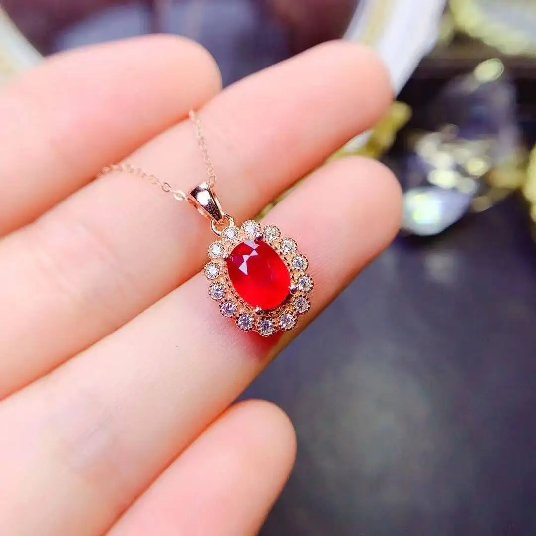 

KJJEAXCMY high-grade Jewelry Natural Women's Ruby Pendant S925 Silver Colorful and splendid Crystal pure fire flash explosion