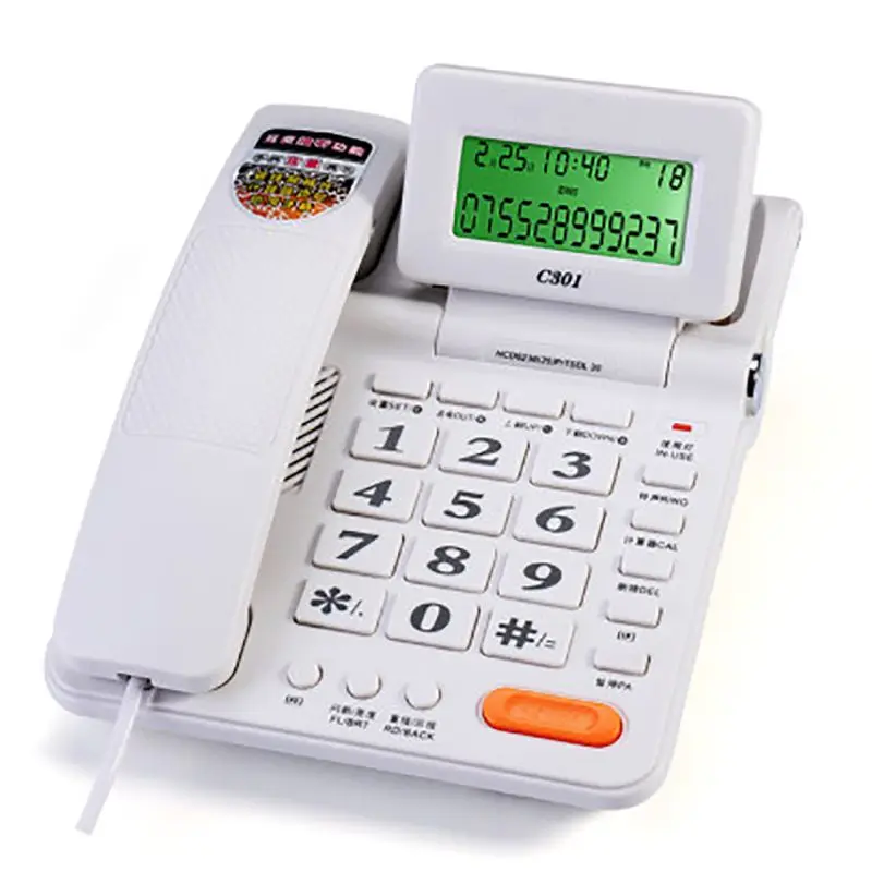 Big Button Corded Telephone Phone with Caller ID, Adjustable Volume, Calculator, Green Backlit, Dual Interface for Home Office