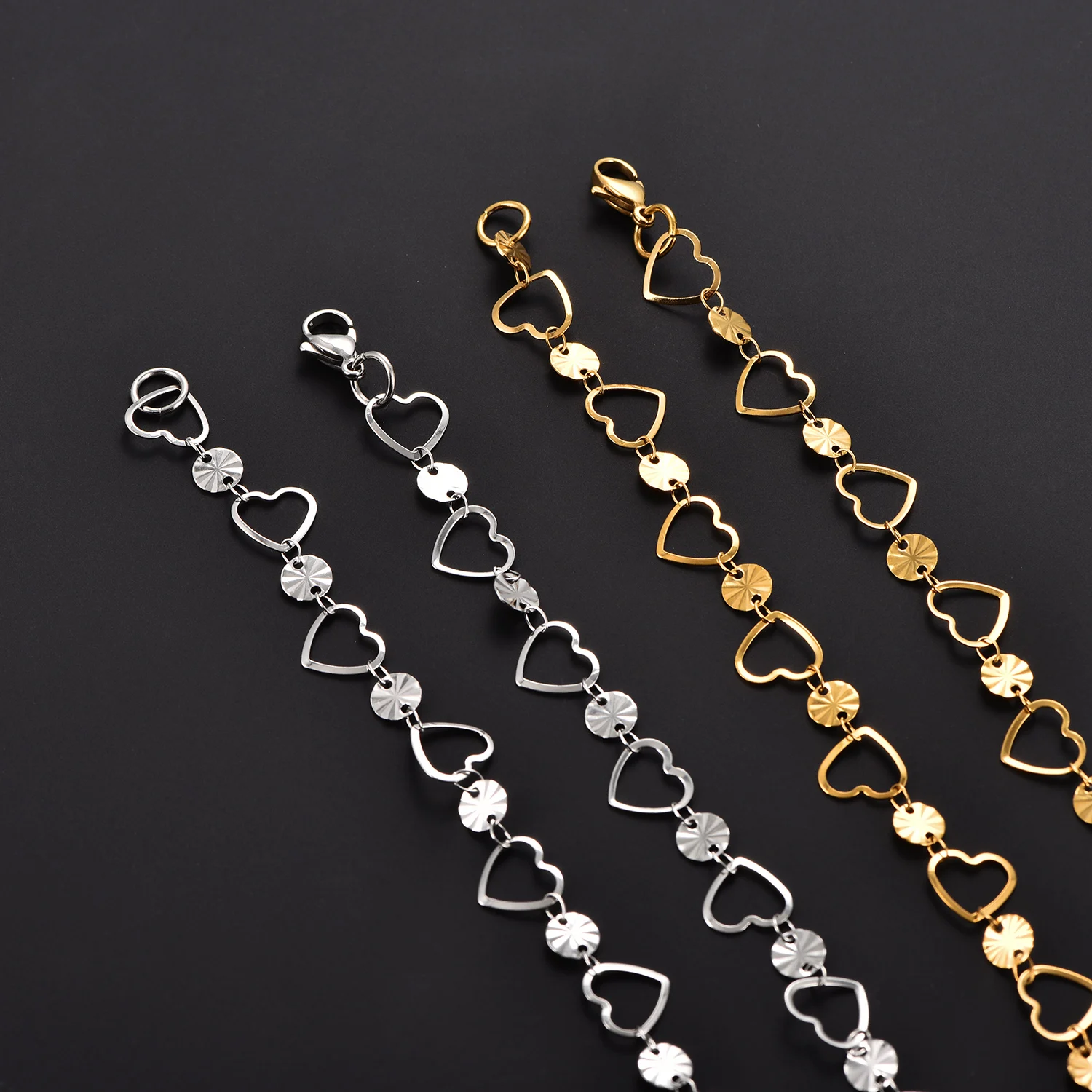 Herzförmige Edelstahlkette in Silber-/Goldfarbe, kein Verblassen, Sommer-Urlaub-Strandkette, handgefertigter Metallschmuck. – Detail 2