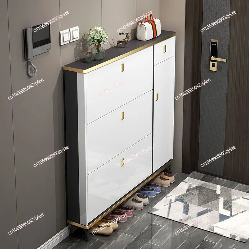 Ultra-thin Luxury Shoe Rack with Folding Shoe Changing Stool Home Furniture Storage Entrance Hallway Shoe Cabinets