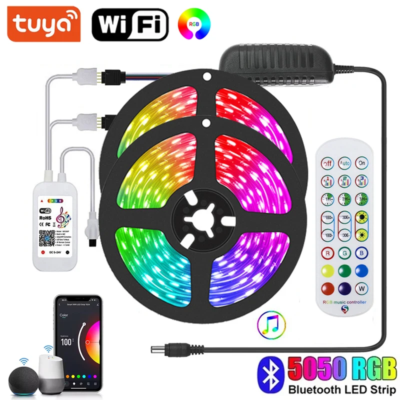 

Tuya LED Strip WiFi 10M RGB Smart Light Strip 5050 SMD 12V Non Waterproof Bluetooth Wi-Fi Control App Voice Remote