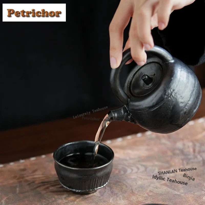 80ml Black Gold Glaze Straight Line Pattern Teacup Retro Tea Bowl Single Cups Tea-tasting Fragrance Cup Jianzhan Master Cups