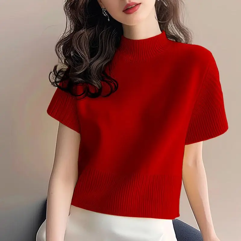 

Elegant Solid Color Knitted All-match Commute Sweaters Women Clothing 2025 Spring Summer New Loose Korean Pullovers Casual Tops