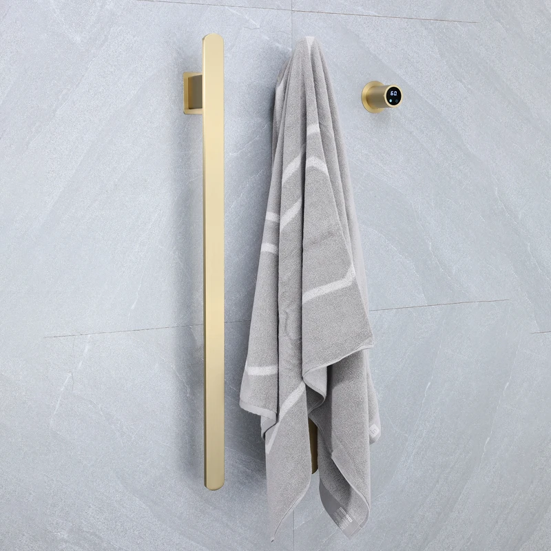 Porte-serviettes électrique intelligent doré, contrôle de la température et du temps, chauffe-serviettes de bain, fils cachés, porte-serviettes électrique