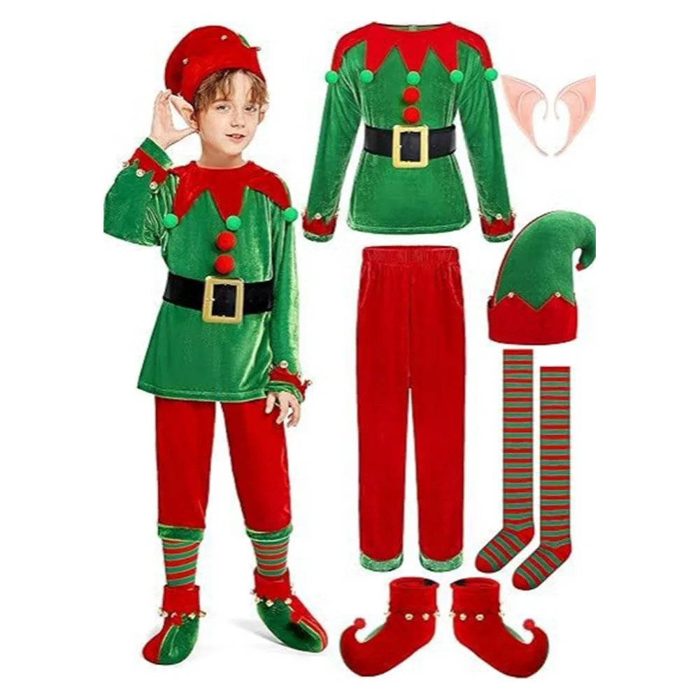 Tenues de cosplay d'elfe mignon pour garçons et filles, déguisement de Noël, vêtements de jeu de rôle pour adolescents, fantaisie, 3-14 ans