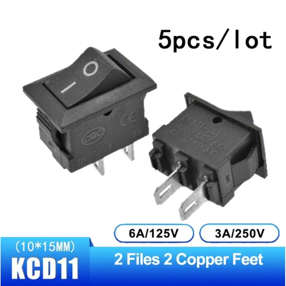 5Pcs/lot KCD11 2 Pin 10x15mm Mini Push Button Switch SPST 3A 250V AC Snap-in On/Off Boat Rocker Switch