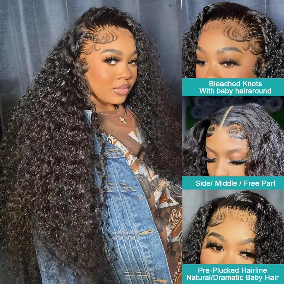 13x6 HD Loose Deep Wave Lace Frontal Wig Brazilian 13x4 Water Curly Human Hair 200% Density Preplucked Wigs 40 30 Inch For Women image 2