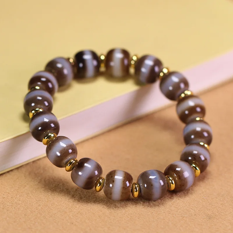 Natural Tibetan genuine old mine raw stone agate first-line medicine master beads Dzi bead bracelet chain 10*11mm approx