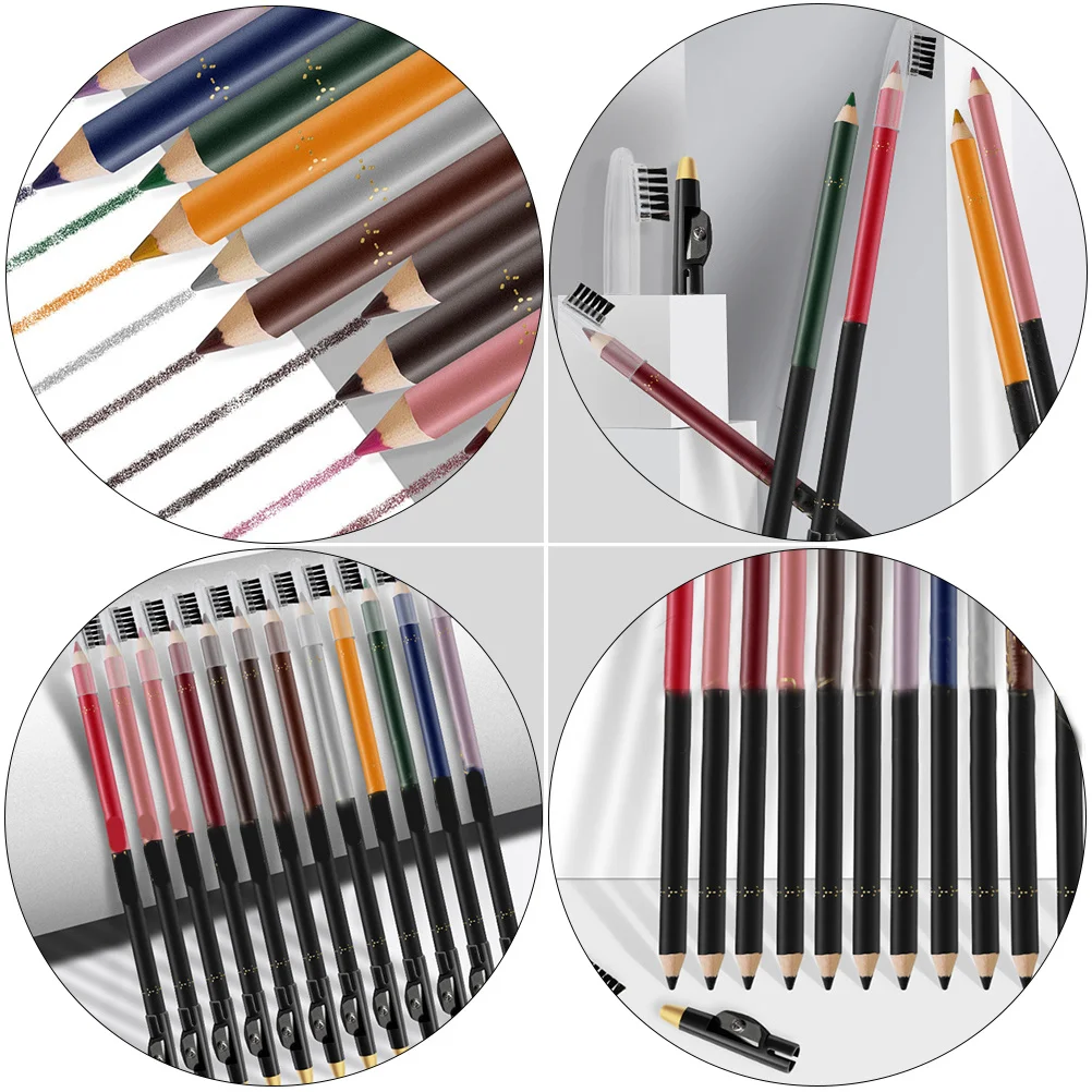 12 قطعة مجموعة تحديد الشفاه المقاومة للماء طويلة الأمد ماكياج العين قلم مزدوج الغرض 12 لون مظهر طبيعي ماتي النهاية #1