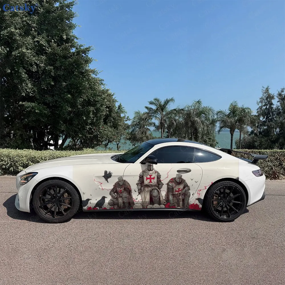 

2 шт. наклеек на боковые части автомобиля с изображением тамплиерского рыцаря. | Самоклеящиеся водонепроницаемые и устойчивые к царапинам наклейки из ПВХ, модные декоративные стикеры