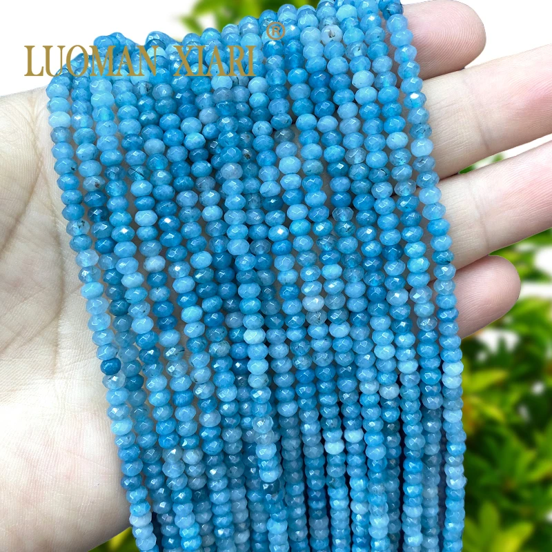 

3x4mm Faceted Abacus Natural Stone Apatite Color Blue Chalcedony Loose Spacer Beads for Jewelry Making Diy Bracelet Accessories