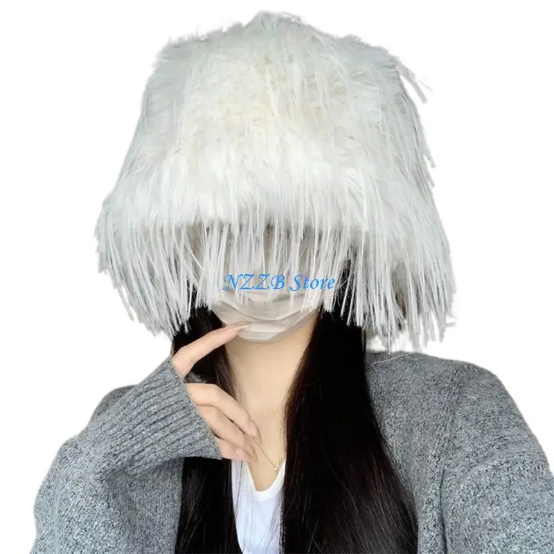 

T21F Furry Plush Winter Hat Y2K Girls Beanie Hats Breathable Fisherman Cap Bucket Hat