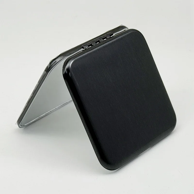 Quadratischer klappbarer Make-up-Spiegel aus Edelstahl, tragbar, doppelseitig, kompakt mit Vergrößerung