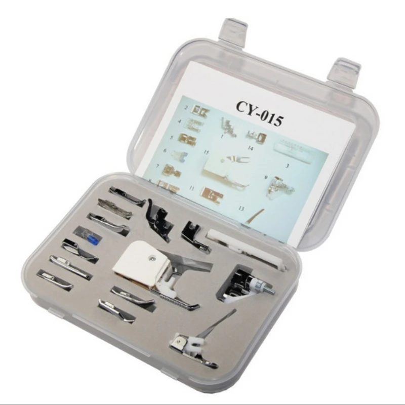 

Многофункциональные аксессуары для электрической швейной машины, пресс-лапка с запирающимся краем, пресс-лапка с закрученными краями, 15 предметов, прессовая лапка в штучной упаковке