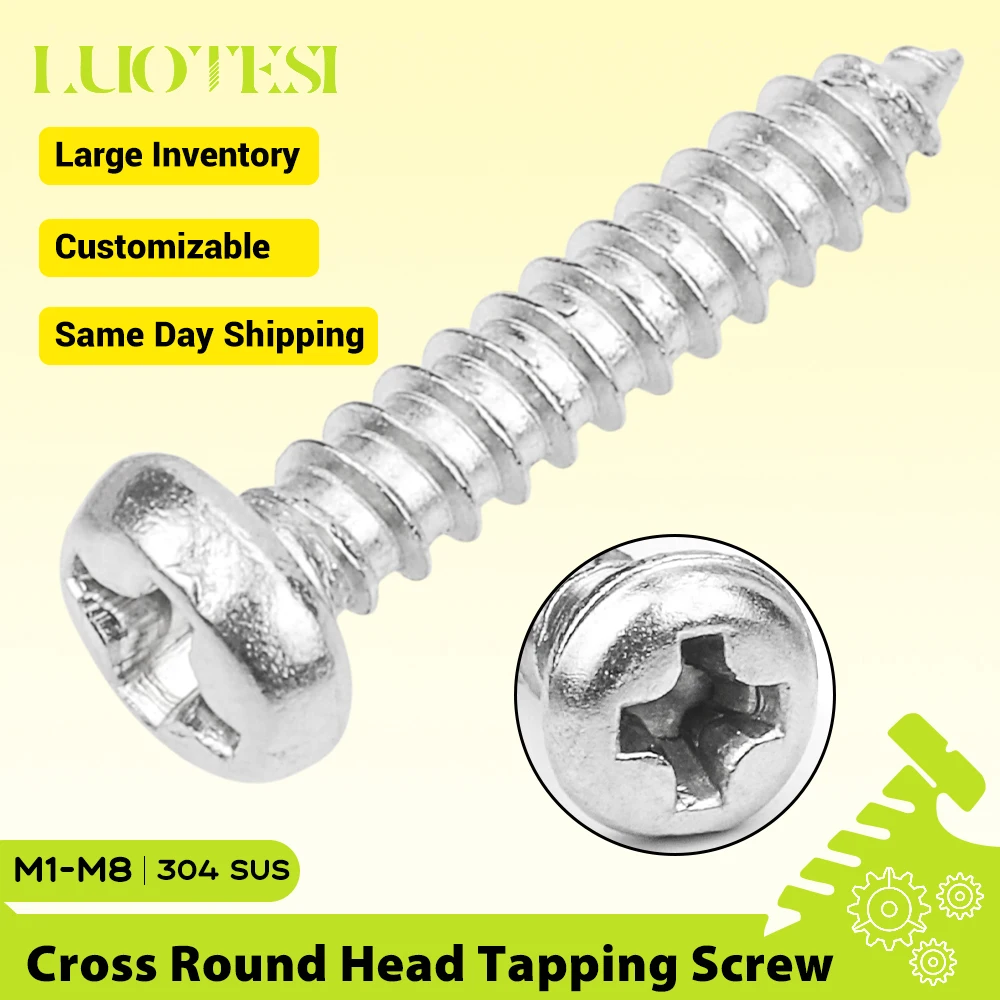 Phillips Cross Recessed Round Pan Head Tapping Screw 304 Stainless Steel M1 M2 M3 M4 M5 M6 M8 Self Drilling Screws for Wood