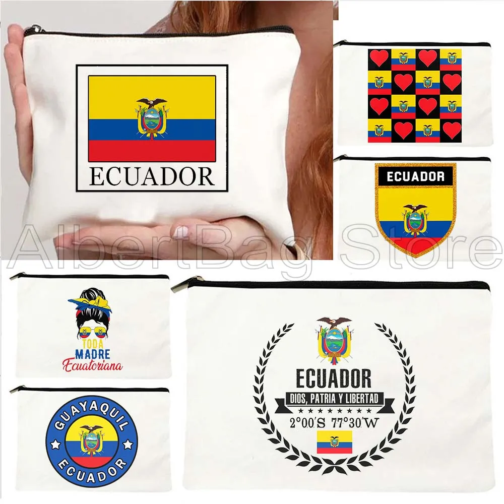 

Quito Patriotic Ecuador Flag Map Gifts Ecuadorian Canvas Cosmetic Bag Travel Lipstick Makeup Toilet Bag Pencil Case Zipper Pouch