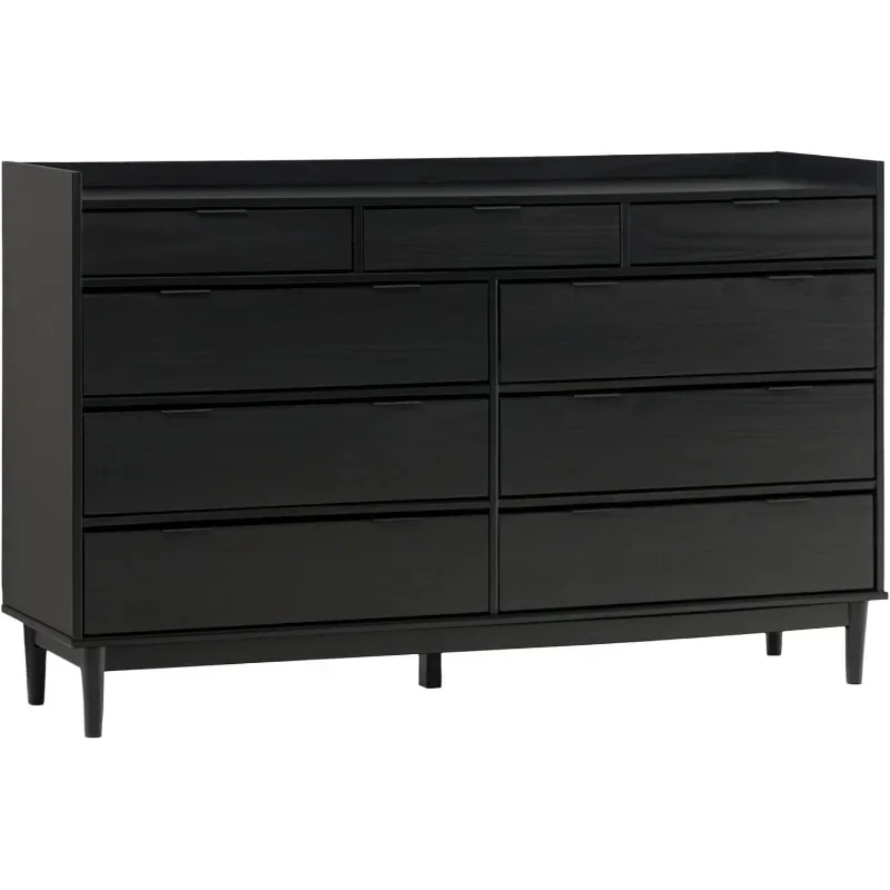 

Blythe Mid-Century Modern Tray-Top Solid Wood 9-Drawer Dresser, 60 Inch, Black