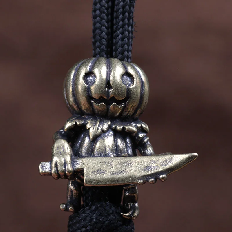 Pumpkin Demon Brass Knife Beads Halloween EDC DIY Paracord Woven Lanyard Pendants Bracelets Charms Jewelry Hangings Accessories