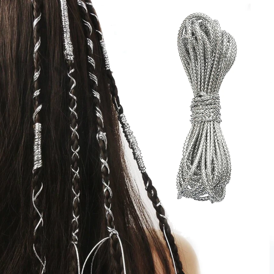 

6Pcs/lot 90cm/Piece 1mm Thin Metal Color Plastic Hair Ties Dreadlocks Braided Rock Cool Girls Hair Aceessories For Women Styling