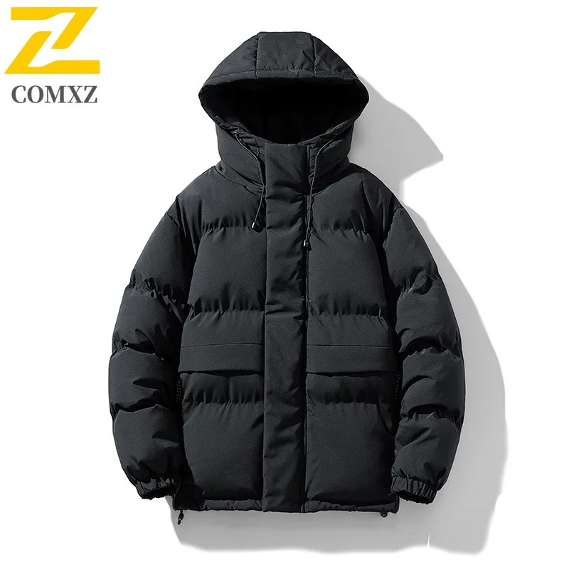 COMXZ 2025 الرجال الأمريكية خمر الوقوف طوق سترة قطن الشتاء العصرية فضفاضة تناسب سميكة الدافئة مبطن معطف خفيف الوزن #3